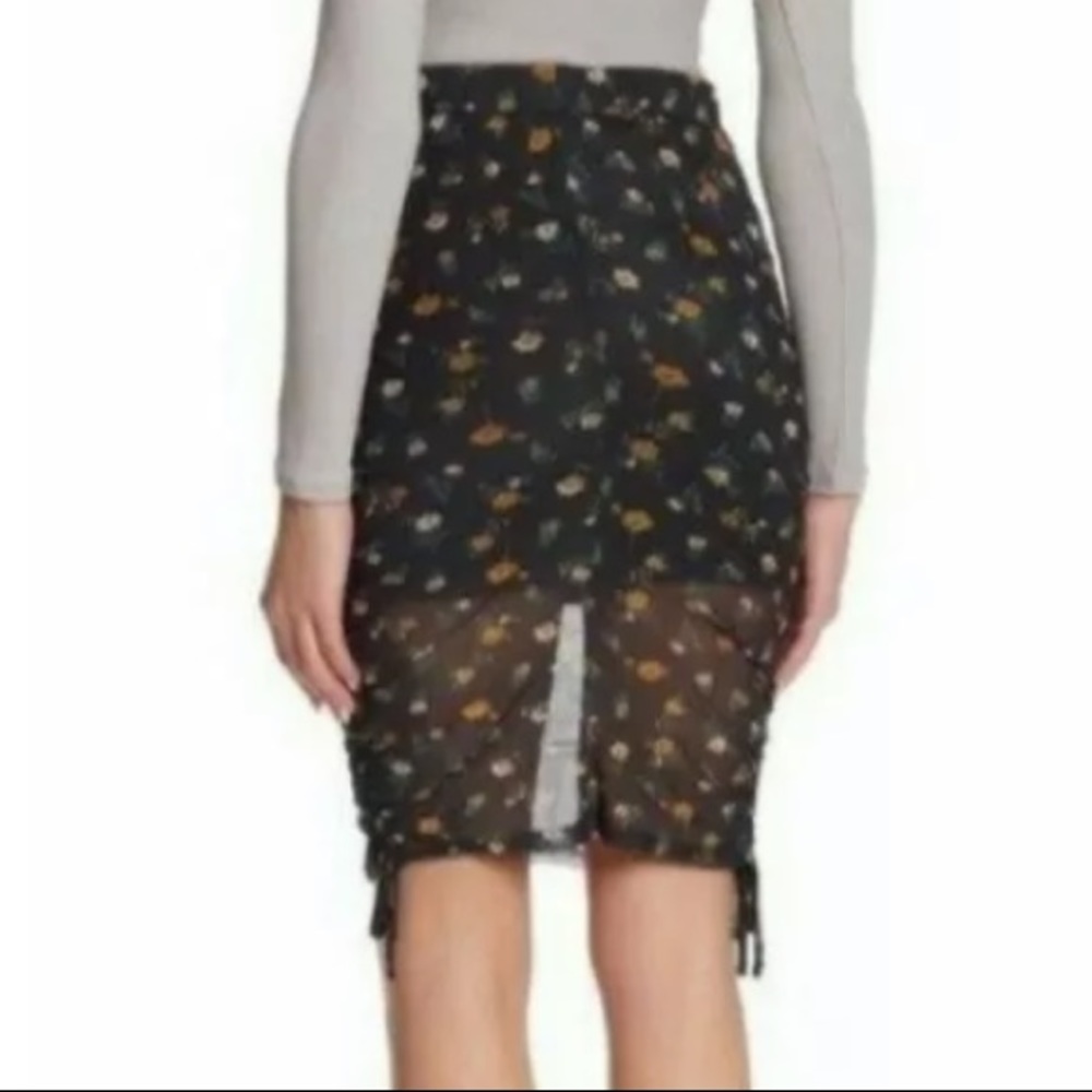 Flirty Black Floral Mesh Side Ruching w/Ties Skirt
